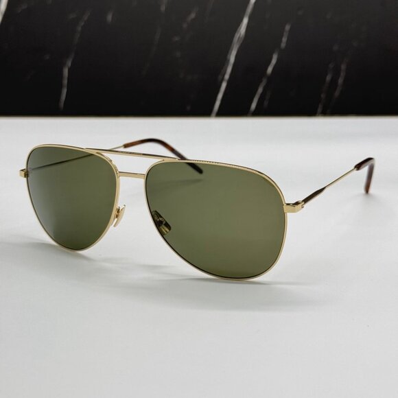 NEW SAINT LAURENT CLASSIC 11 028 GOLD/GREEN AVIATOR SUNGLASSES SAINT LAURENT - Picture 3 of 10